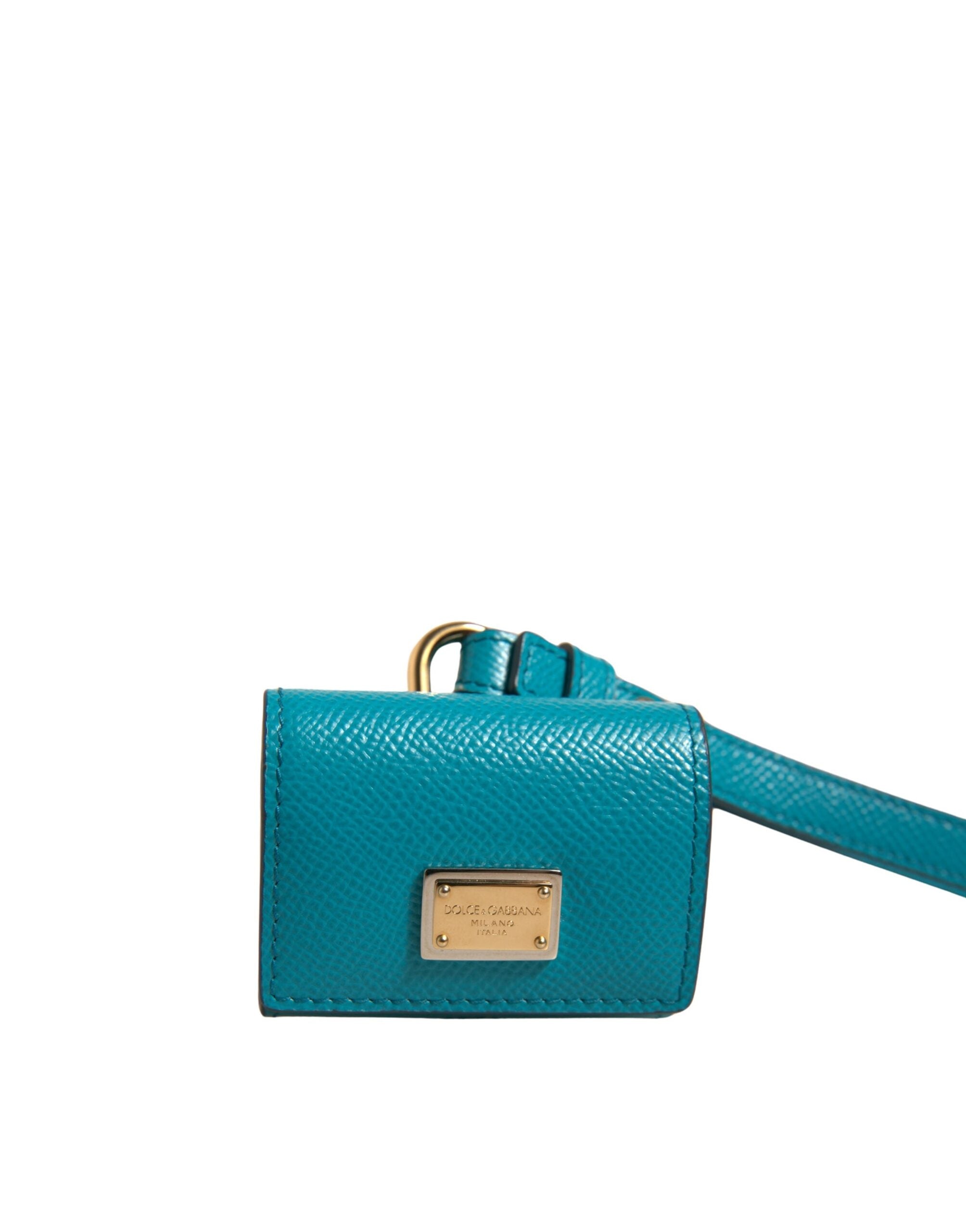 Étui AirPods Dolce &amp; Gabbana avec plaque logo verte, bracelet en cuir et métal doré