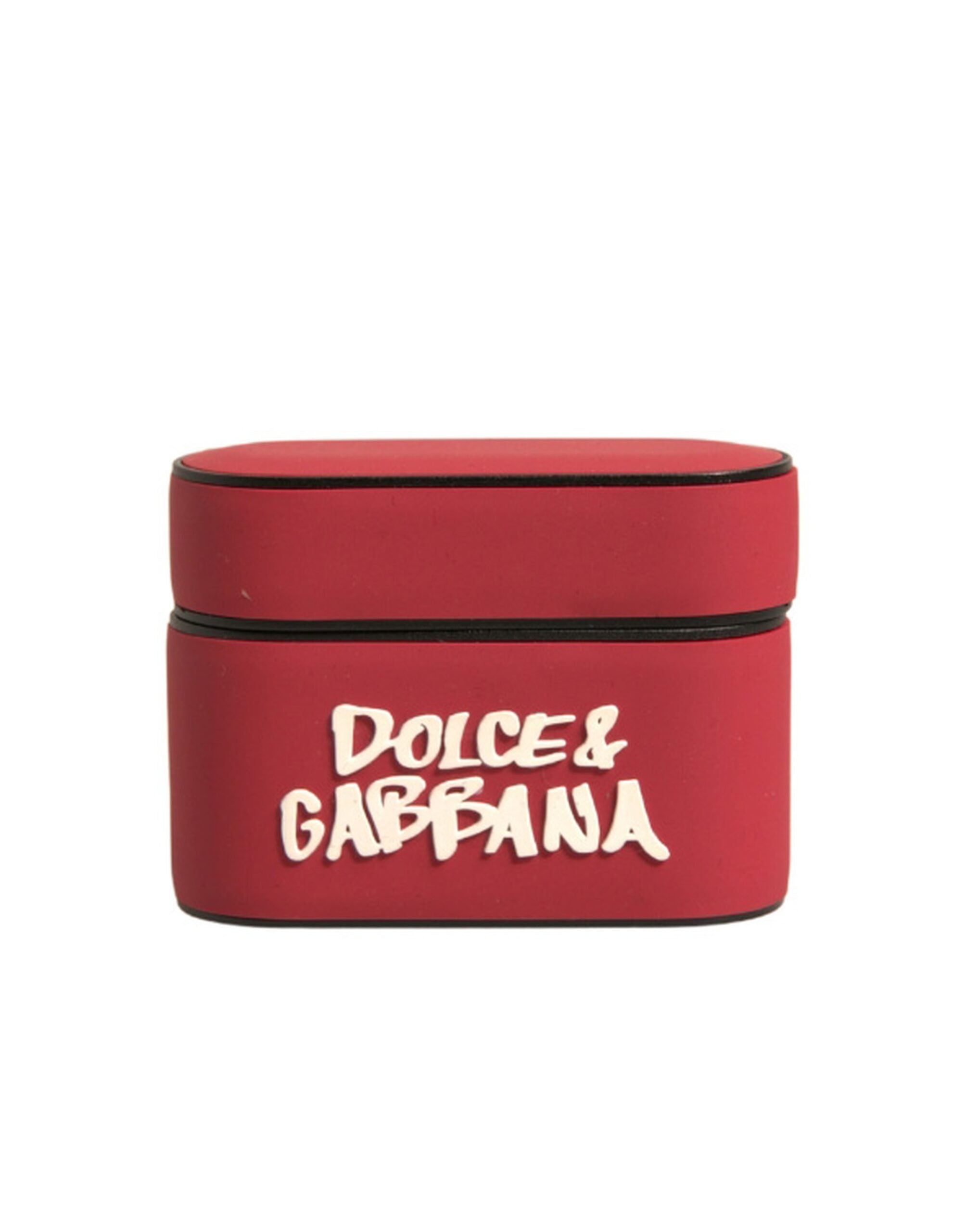 Étui pour AirPods Dolce &amp; Gabbana avec plaque de fixation en PVC rouge ornée du logo en relief