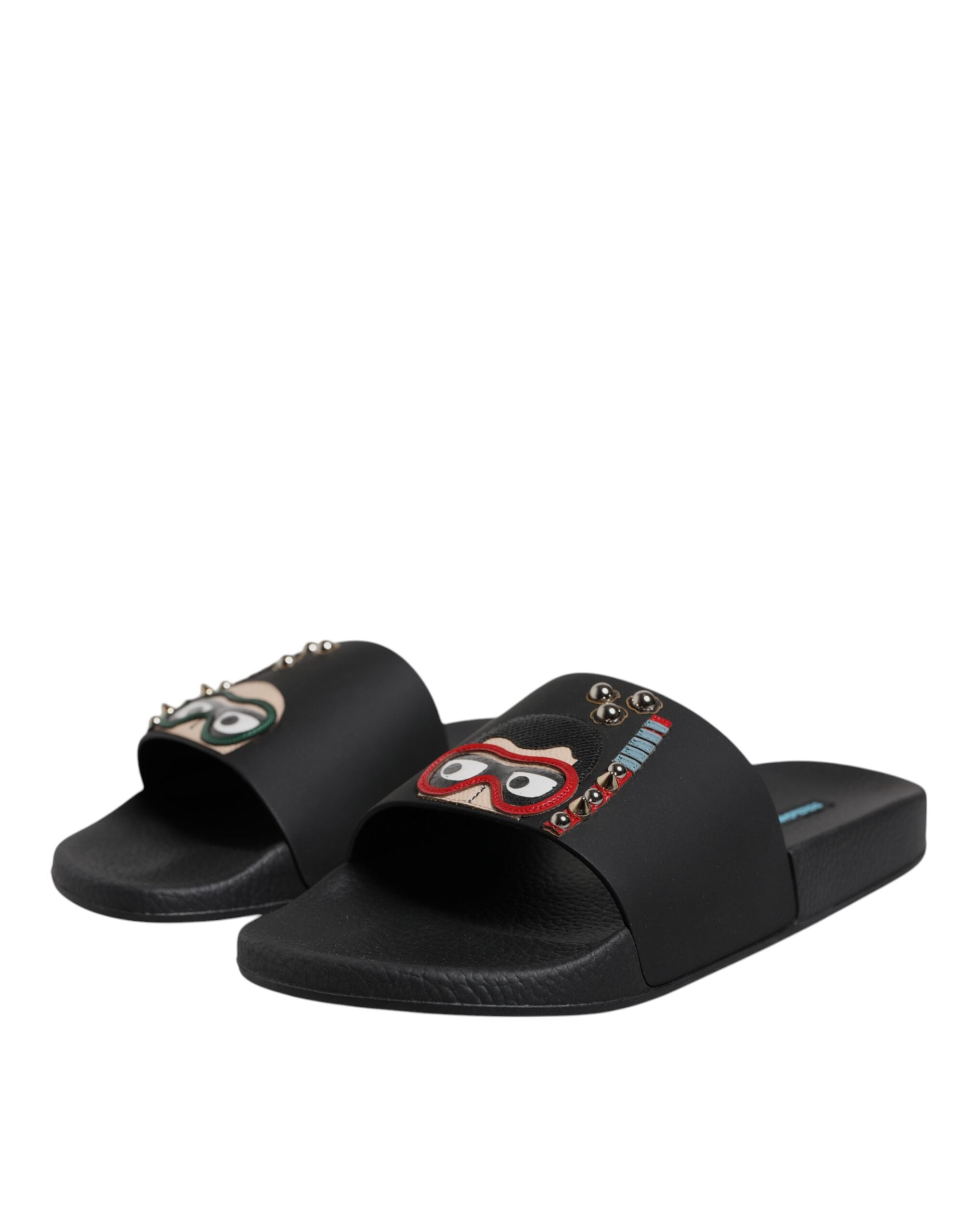 Sandales plates de plage Dolce &amp; Gabbana en cuir noir, style plongeur