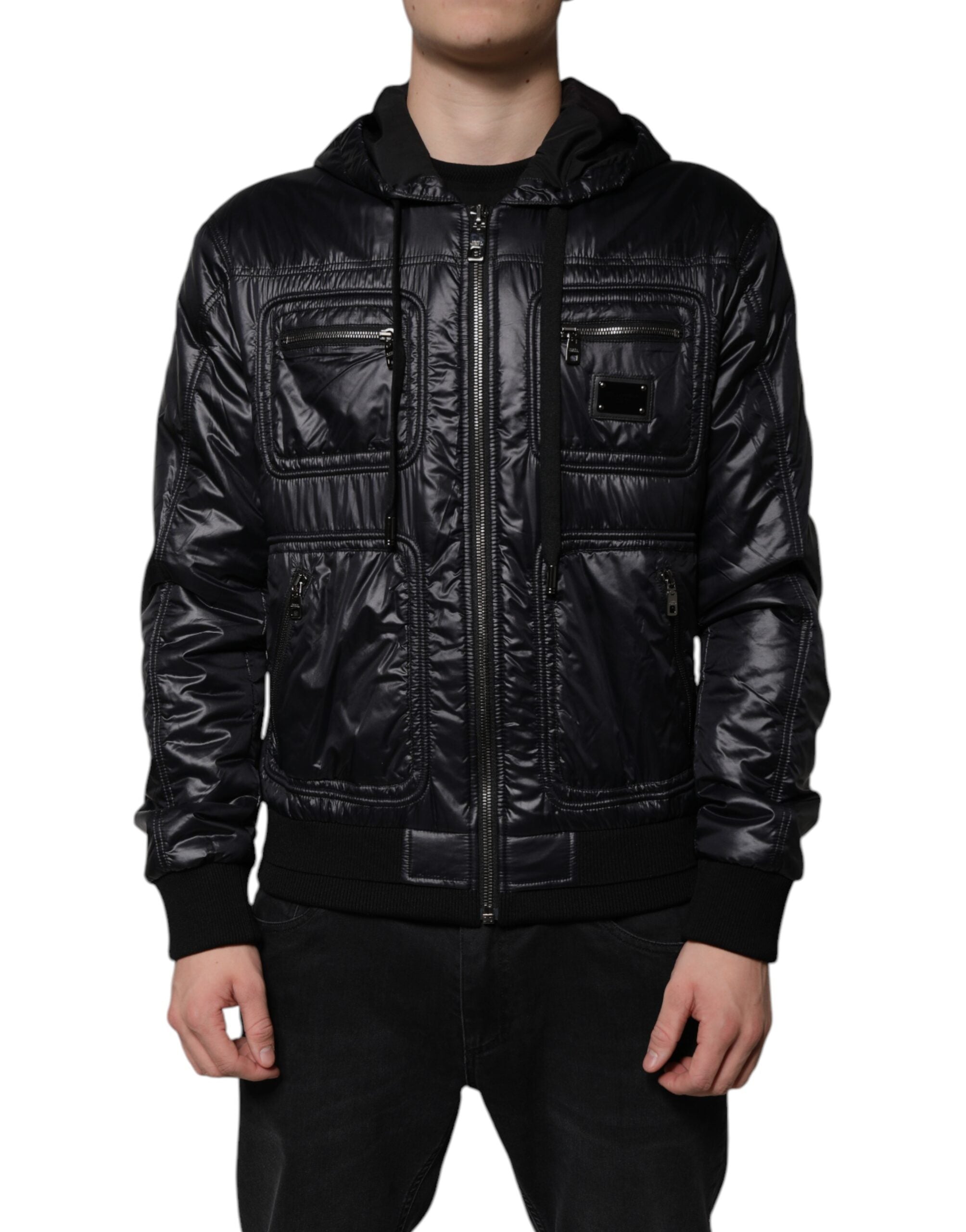 Veste blouson Dolce &amp; Gabbana en nylon noir à capuche et fermeture éclair intégrale