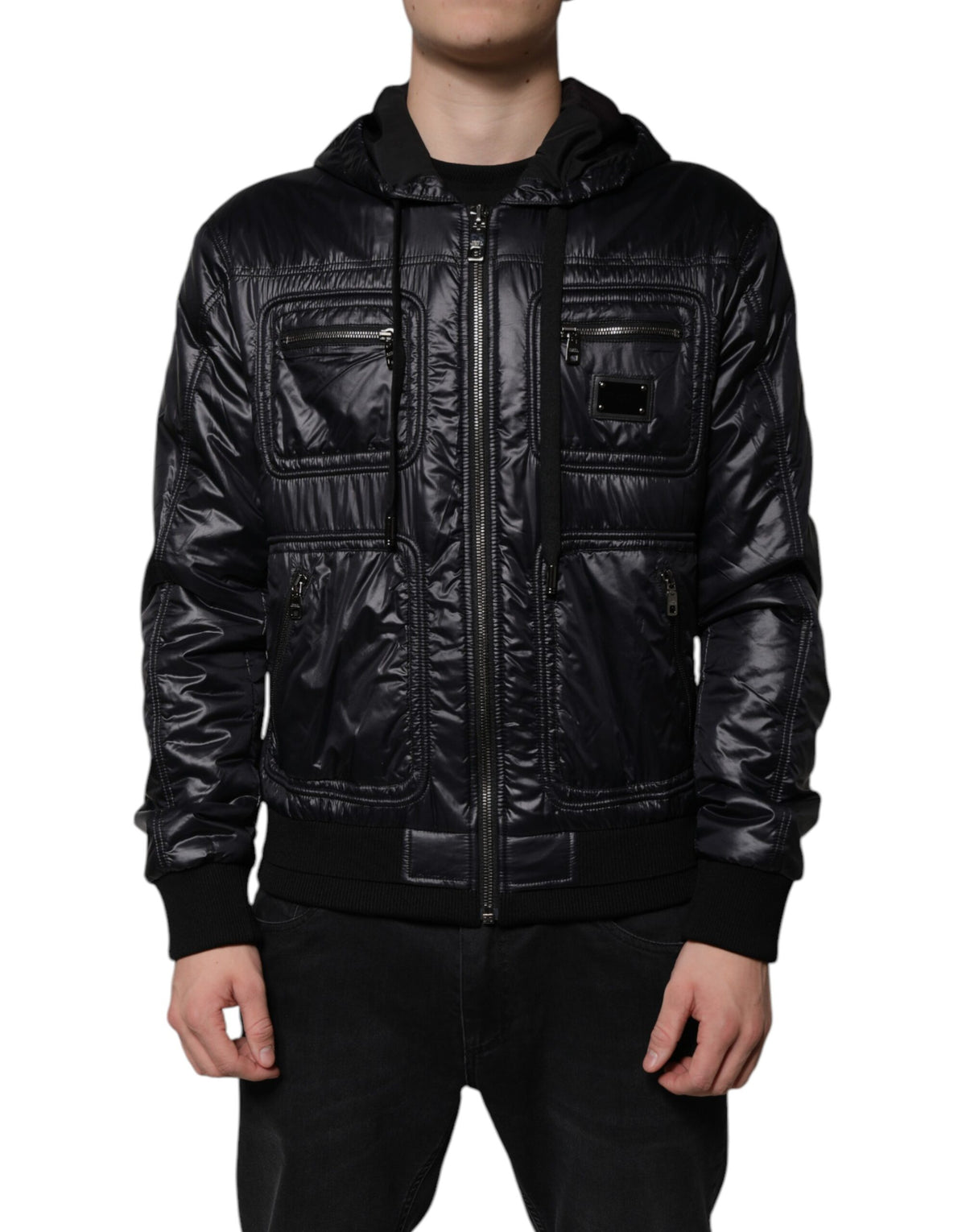Veste blouson Dolce &amp; Gabbana en nylon noir à capuche et fermeture éclair intégrale