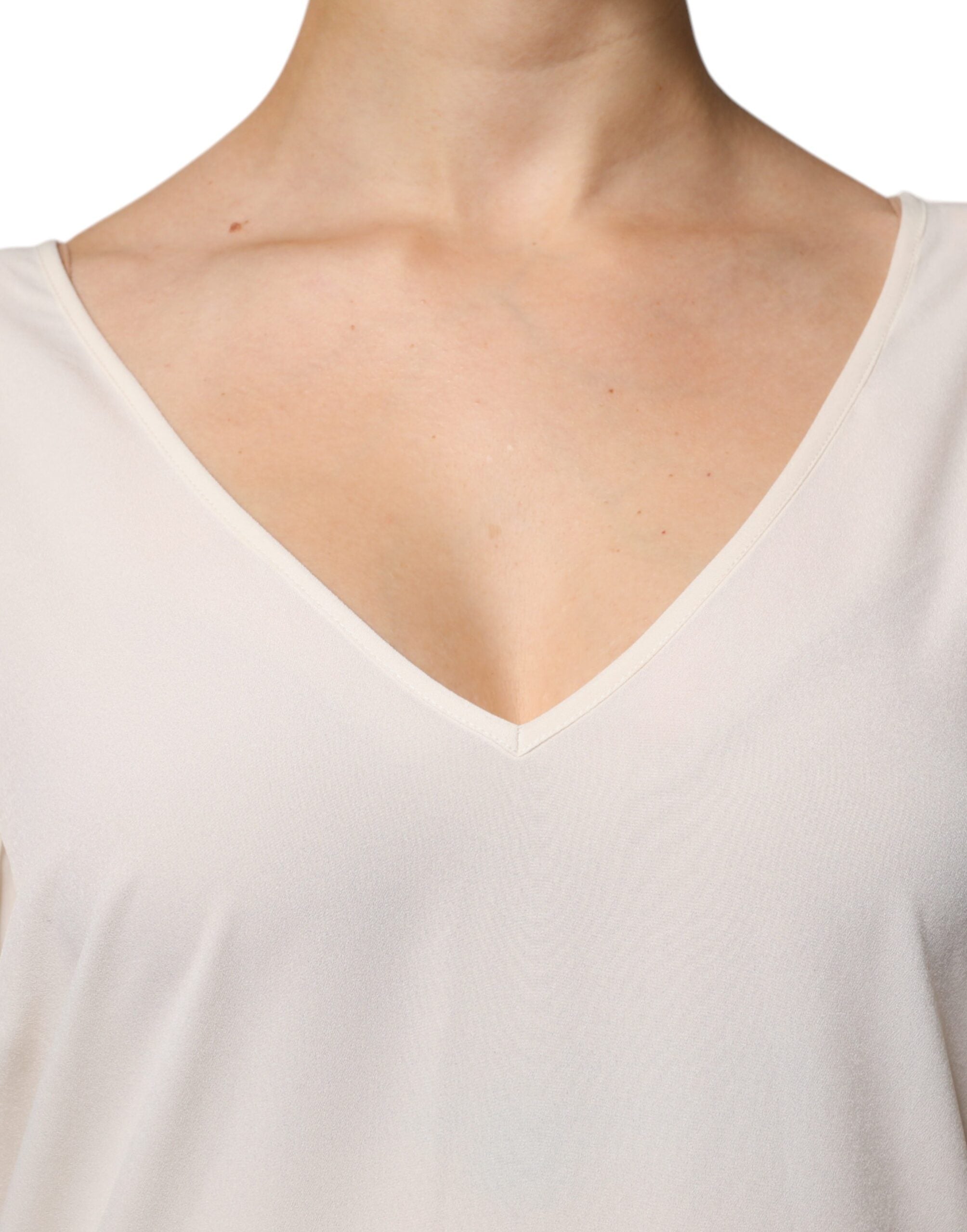 Peserico Off White Kurzarm-Midikleid mit V-Ausschnitt