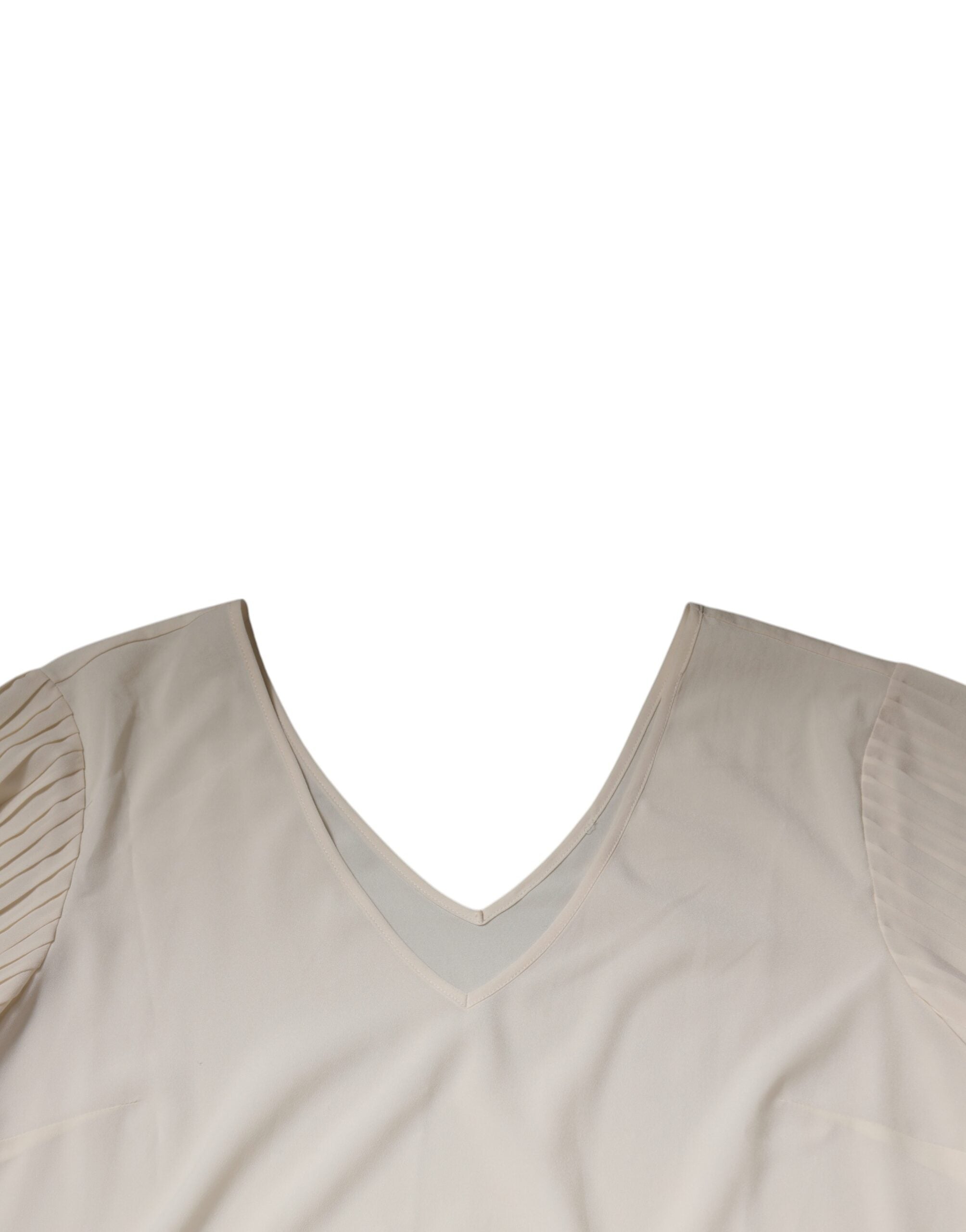 Peserico Off White Kurzarm-Midikleid mit V-Ausschnitt