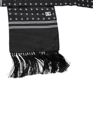 Dolce & Gabbana Black White Polka Dotted Silk Skinny Fringes Scarf