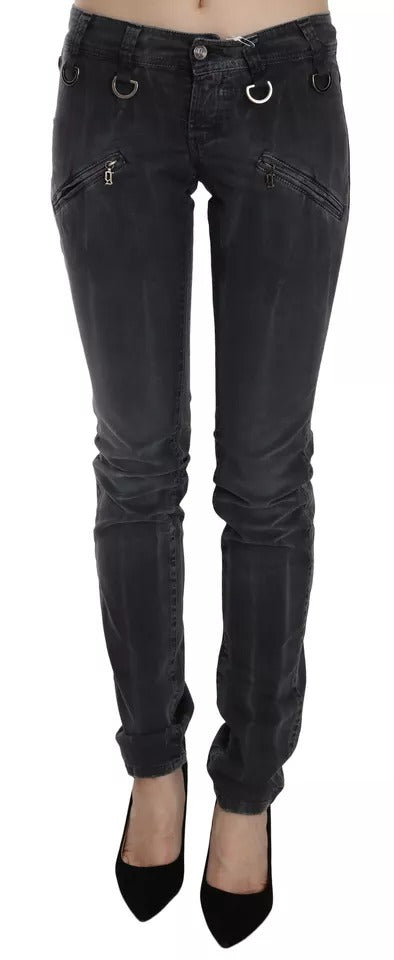 Jean skinny gris délavé John Galliano, taille basse, fermeture éclair latérale