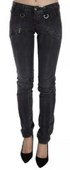 Jean skinny gris délavé John Galliano, taille basse, fermeture éclair latérale