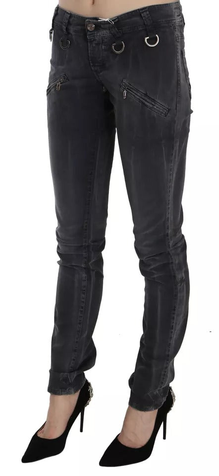 Jean skinny gris délavé John Galliano, taille basse, fermeture éclair latérale