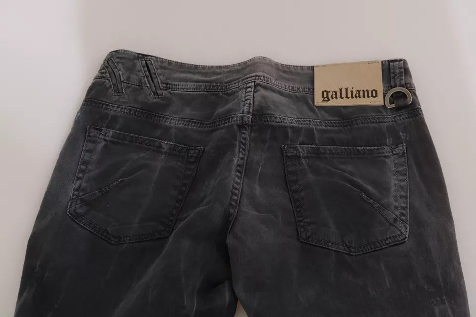 Jean skinny gris délavé John Galliano, taille basse, fermeture éclair latérale