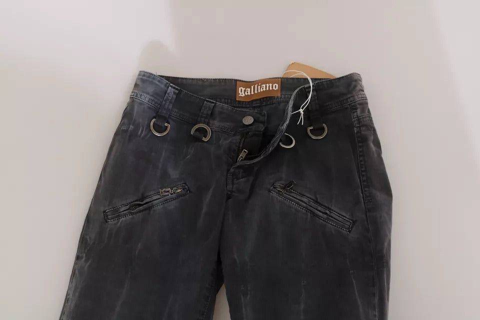 Jean skinny gris délavé John Galliano, taille basse, fermeture éclair latérale