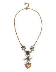 Collier pendentif Dolce &amp; Gabbana en laiton doré et cristal, orné d'un lys et d'un cœur sacré