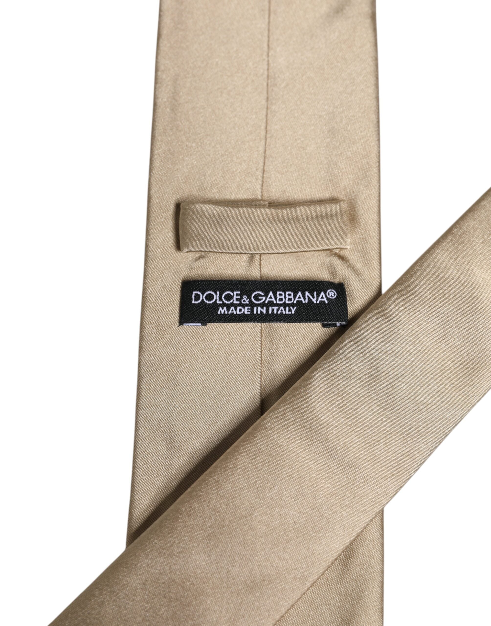 Cravate ajustable en soie unie beige Dolce &amp; Gabbana
