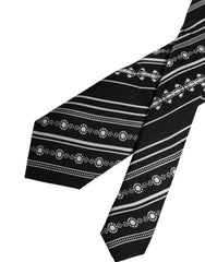 Dolce & Gabbana Black White Stripes Silk Adjustable Necktie Tie