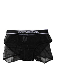 Dolce &amp; Gabbana Schwarzer Tüll-Nylon-Slip mit mittelhohem Bund