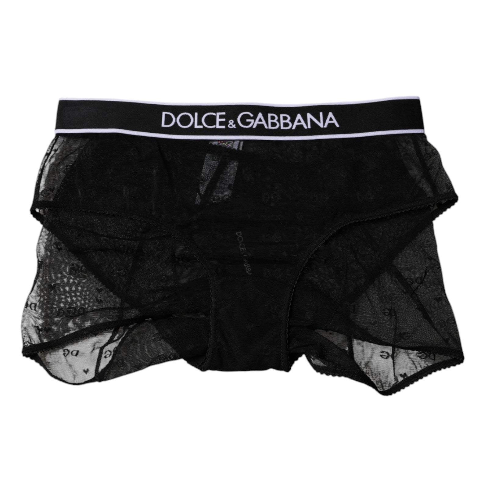 Dolce &amp; Gabbana Schwarzer Tüll-Nylon-Slip mit mittelhohem Bund