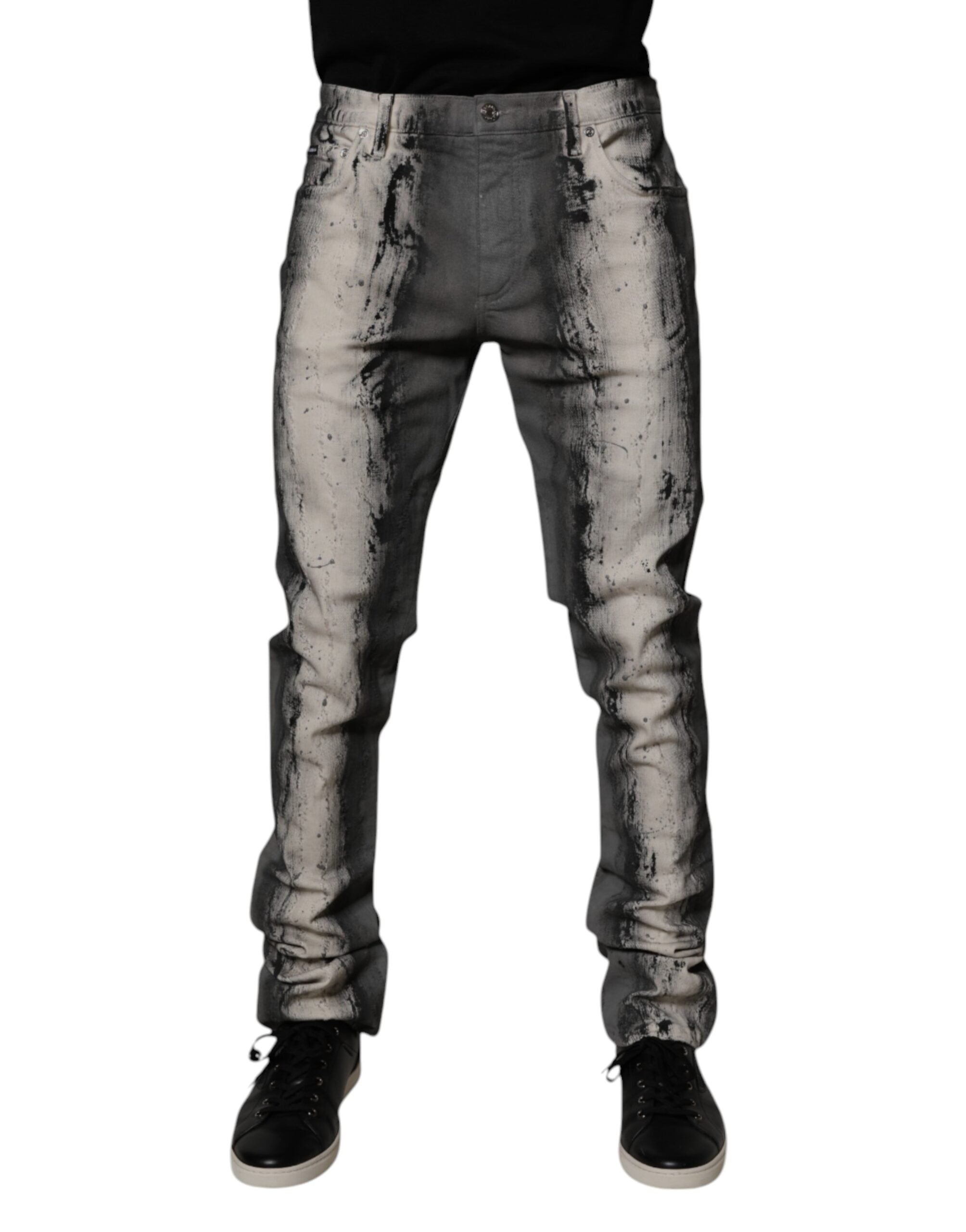 Jean skinny en coton gris tie-dye Dolce &amp; Gabbana pour homme