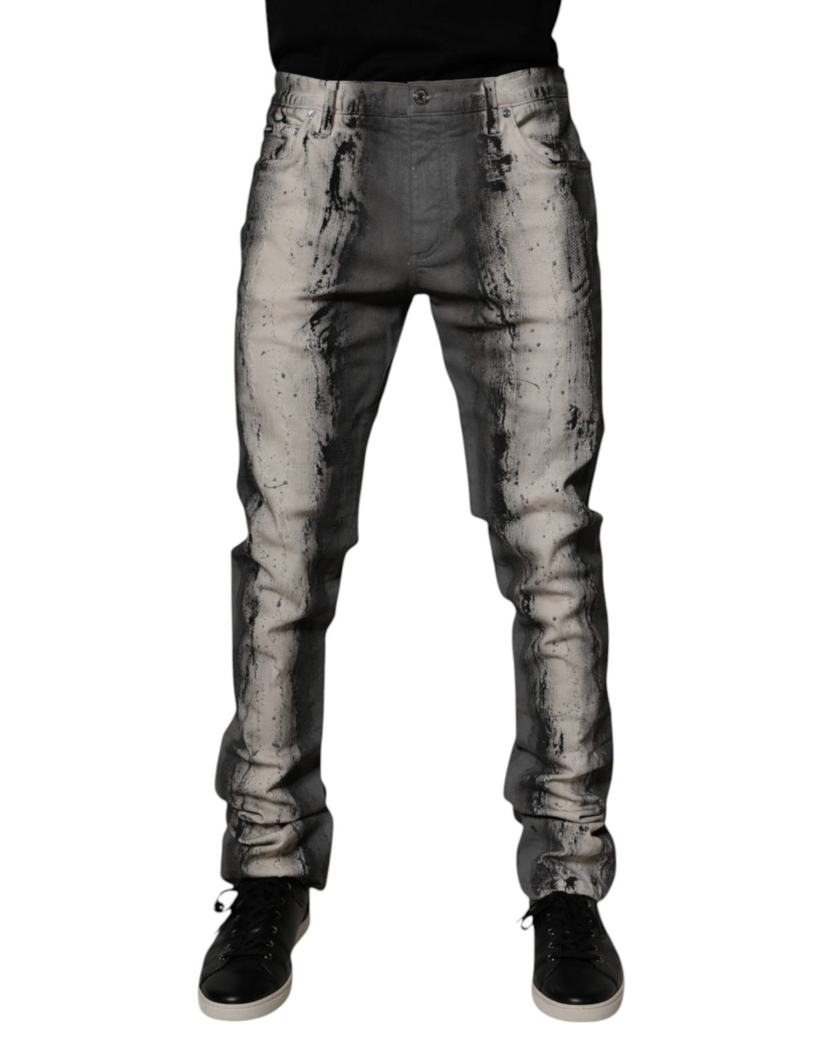 Jean skinny en coton gris tie-dye Dolce &amp; Gabbana pour homme