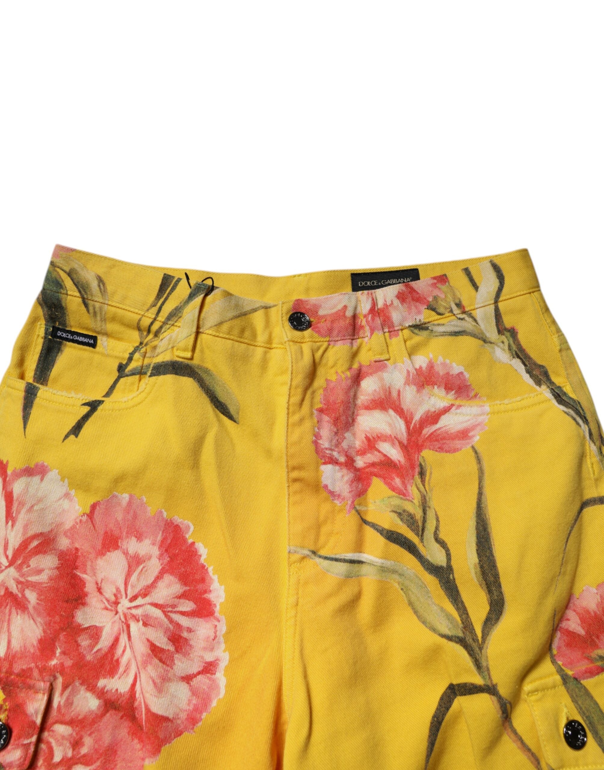 Bermuda en denim cargo jaune à fleurs Dolce &amp; Gabbana pour homme