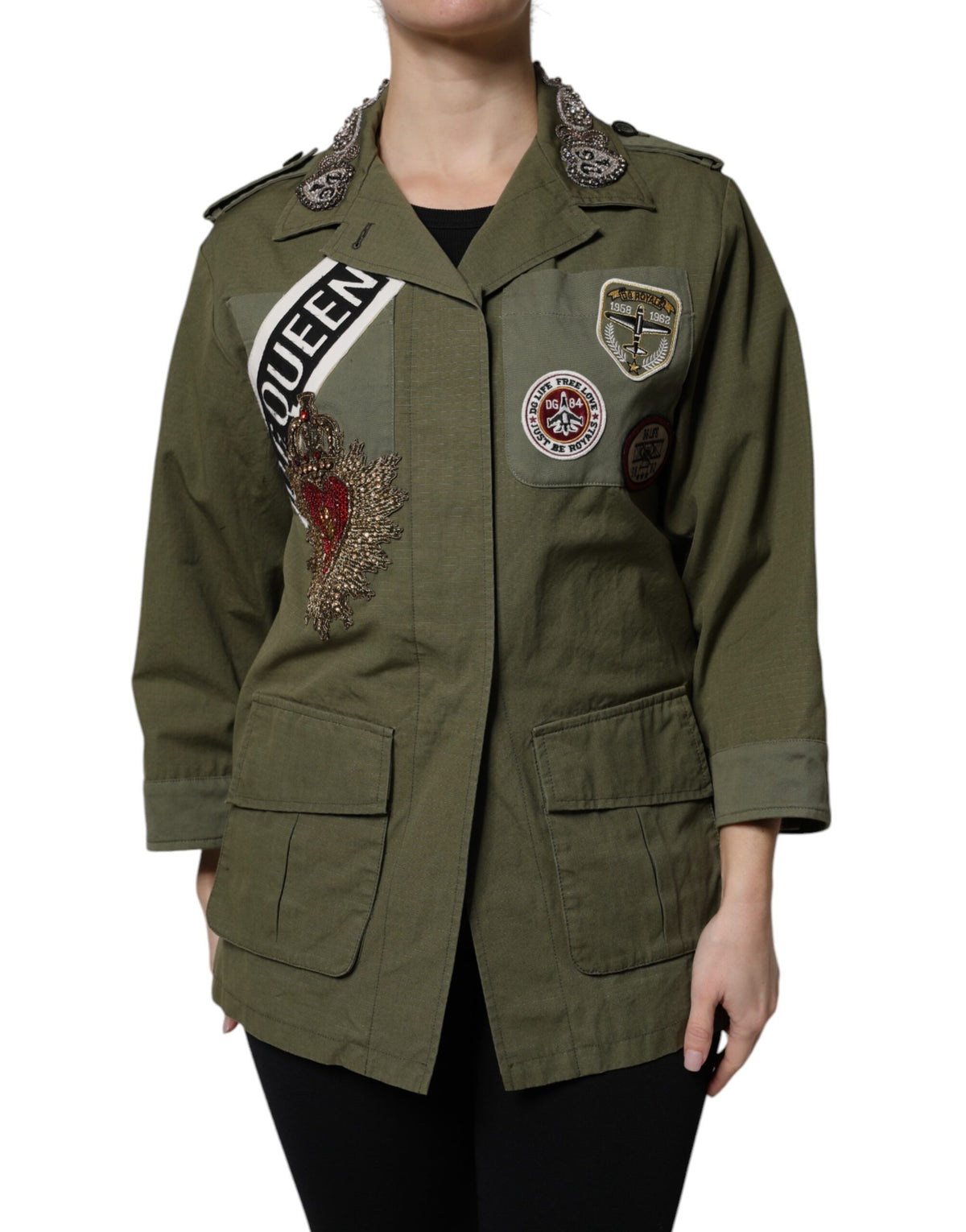 Manteau orné Dolce &amp; Gabbana vert militaire Queen