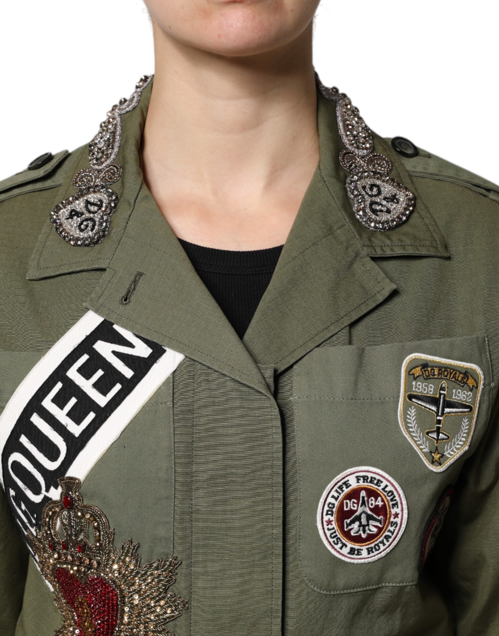 Manteau orné Dolce &amp; Gabbana vert militaire Queen