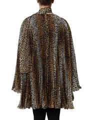 Robe en mousseline à col foulard imprimé léopard marron Dolce &amp; Gabbana