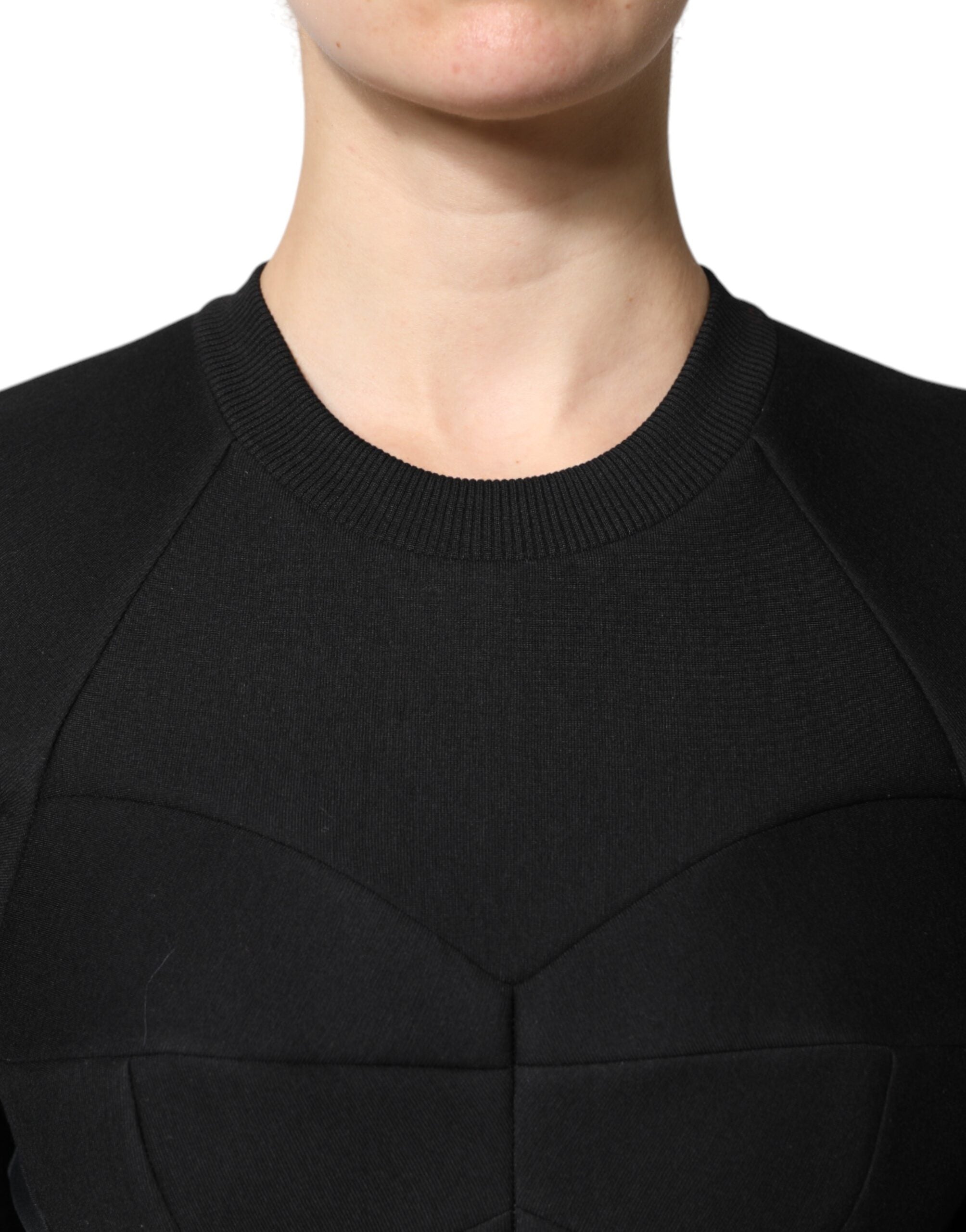 Dolce &amp; Gabbana Schwarzes Baumwoll-Minikleid mit langen Ärmeln in A-Linie