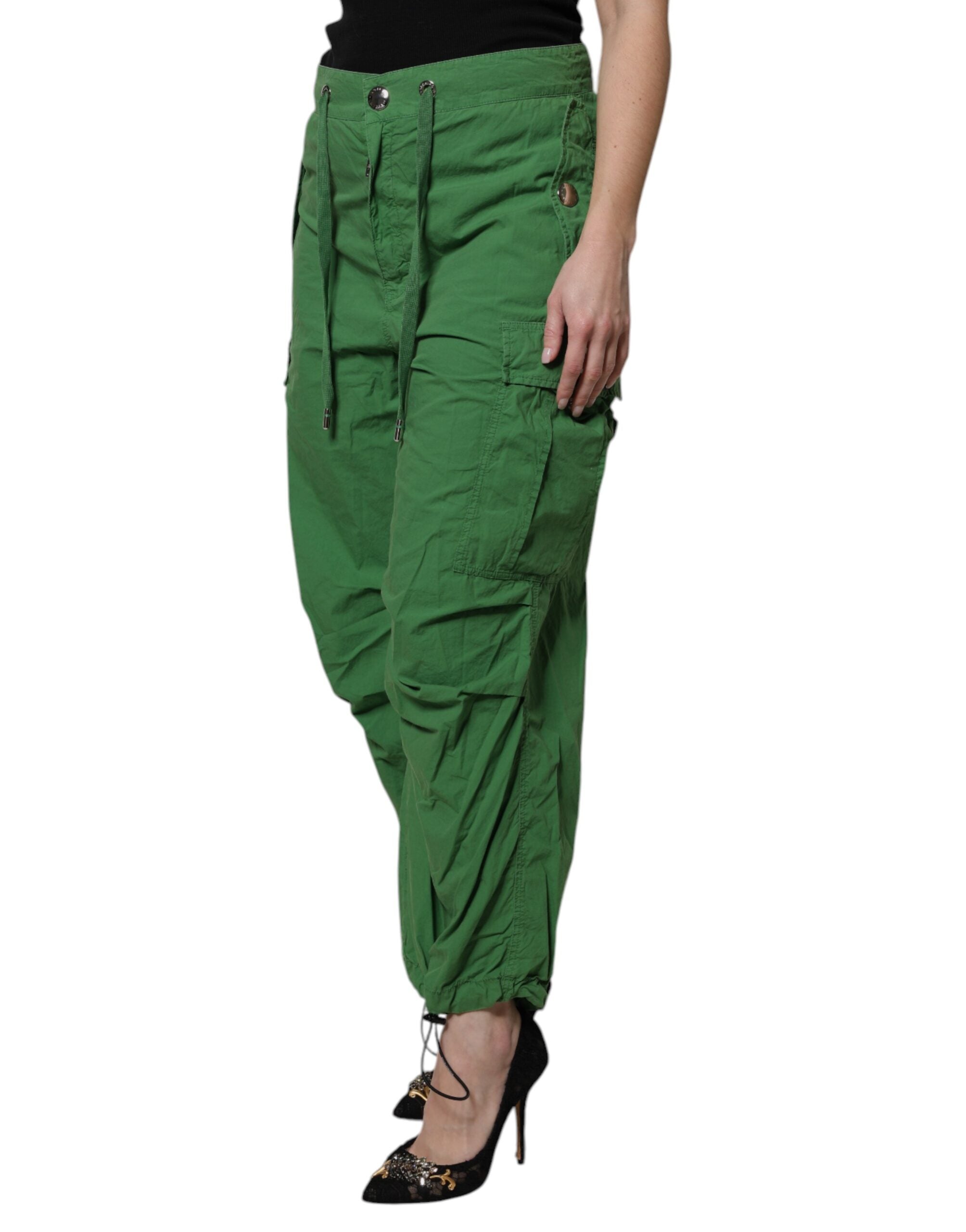 Dolce &amp; Gabbana Grüne Baumwoll-Cargohose mit hohem Bund