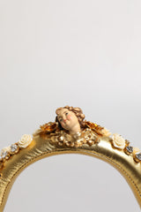 Écouteurs Dolce &amp; Gabbana en cuir doré avec motif floral et cristaux en forme d'ange