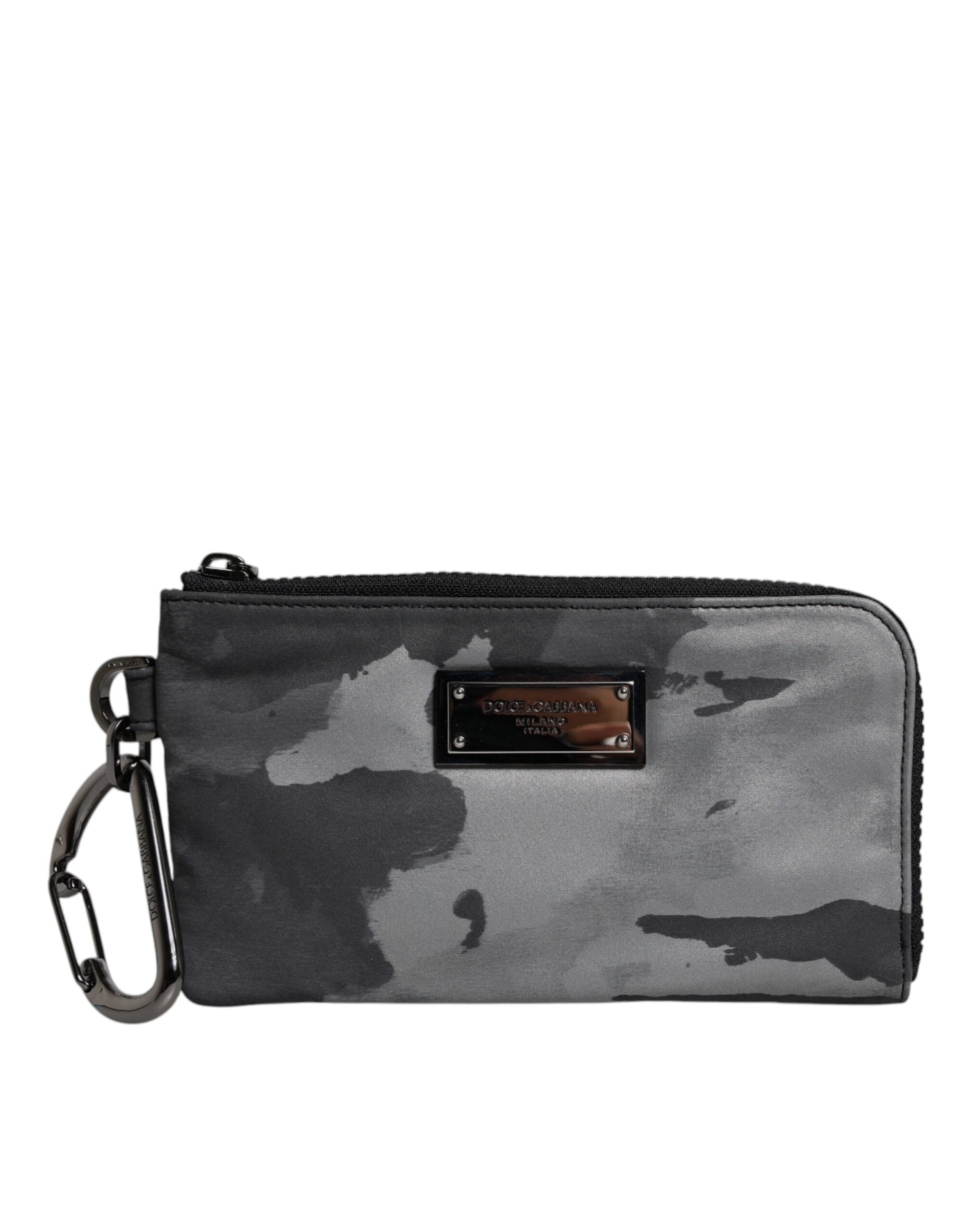 Dolce &amp; Gabbana Schlüsselanhänger-Etui mit Logo-Plakette in Schwarz-Grau-Camouflage