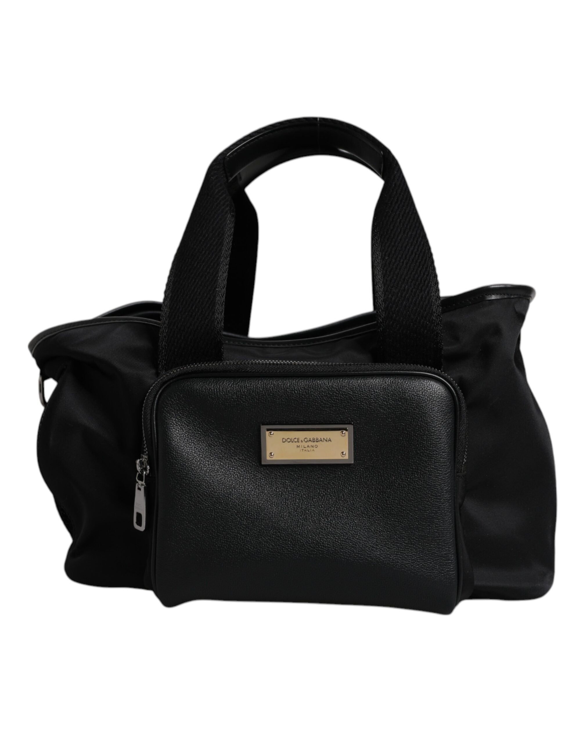 Dolce &amp; Gabbana Schwarze Schultertasche mit Haustier-Tragegurt und Logo-Plakette