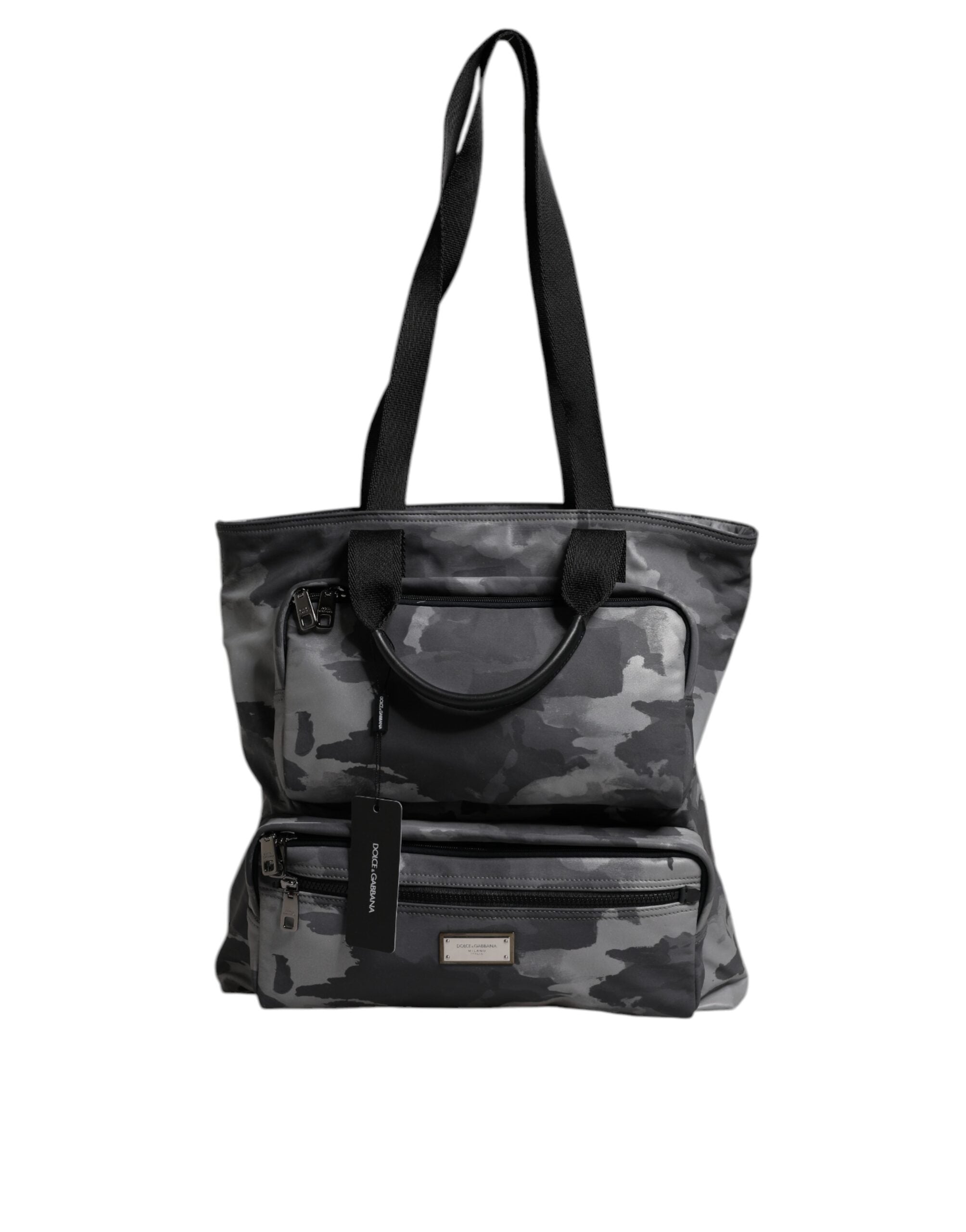Sac cabas Dolce &amp; Gabbana en coton camouflage gris à plusieurs compartiments