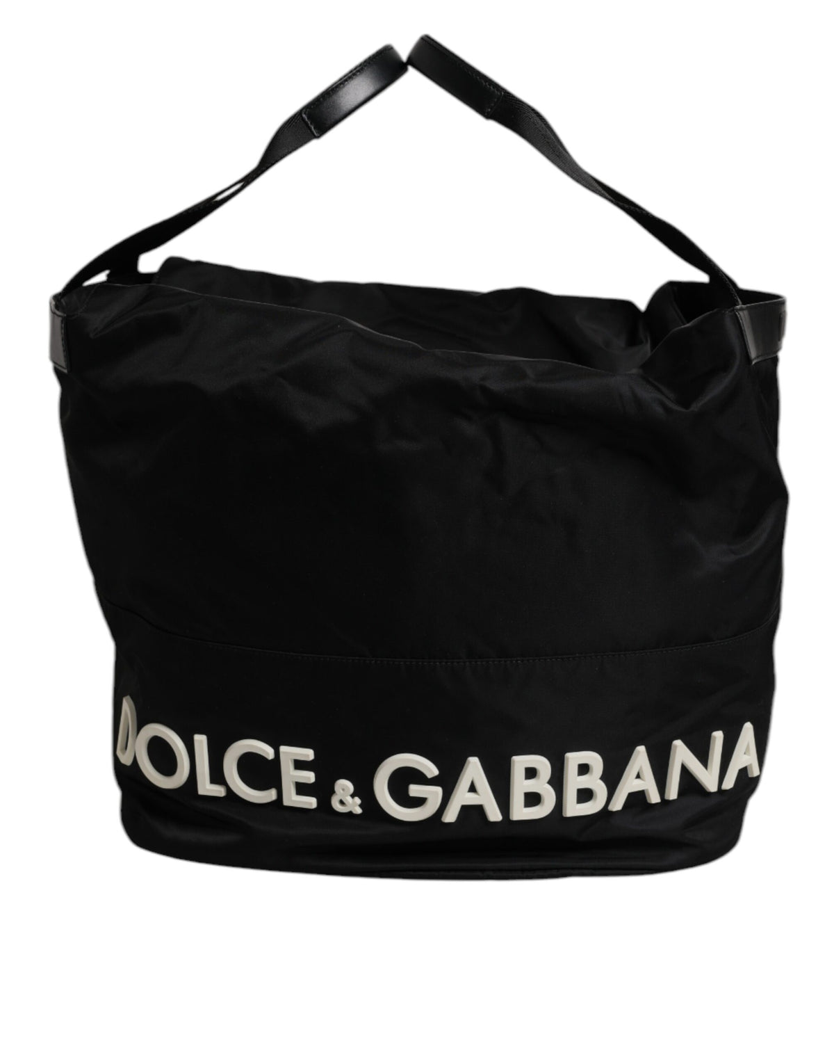 Dolce &amp; Gabbana Schwarze Nylon-Schultertasche mit weißem Logo und ikonischem Logo