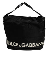 Dolce &amp; Gabbana Schwarze Nylon-Schultertasche mit weißem Logo und ikonischem Logo