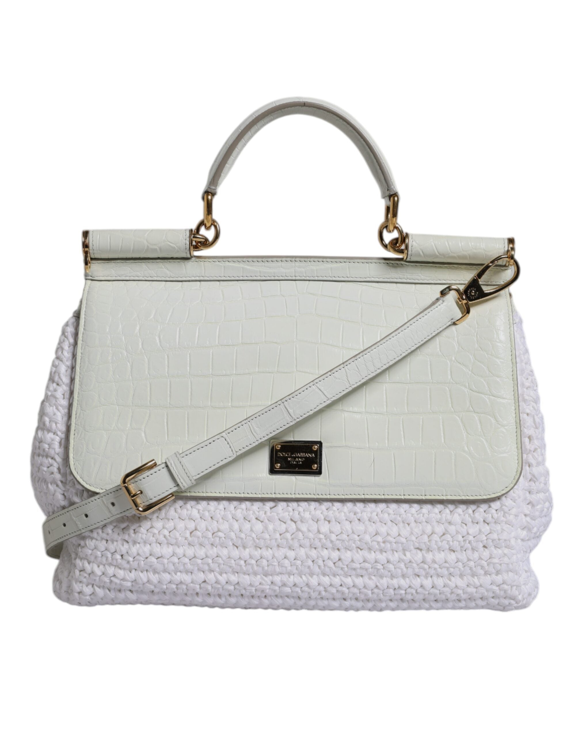 Sac bandoulière Dolce &amp; Gabbana en cuir raphia blanc avec poignée supérieure