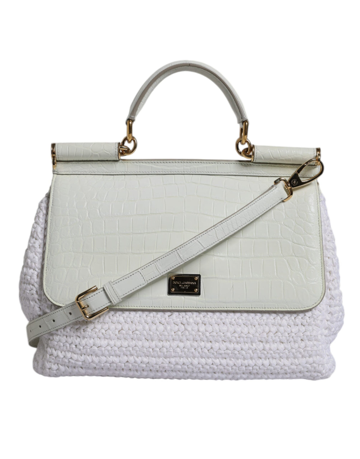Sac bandoulière Dolce &amp; Gabbana en cuir raphia blanc avec poignée supérieure
