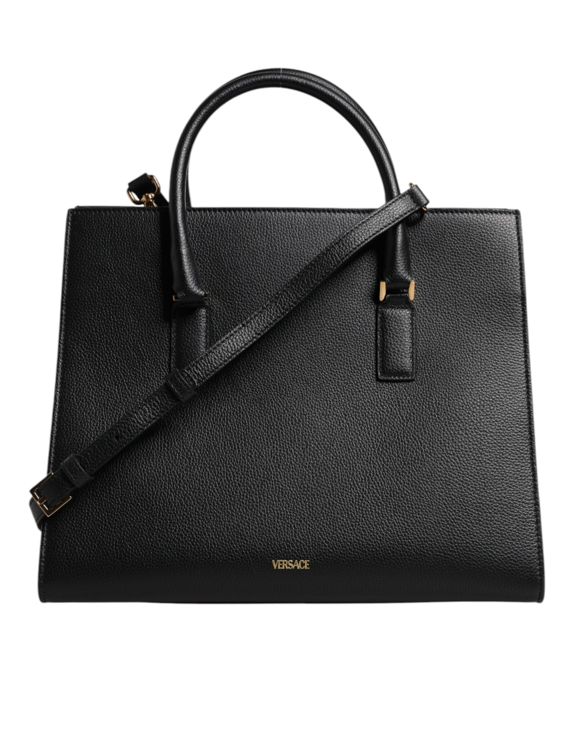 Sac bandoulière Versace en cuir noir grand format avec poignée supérieure