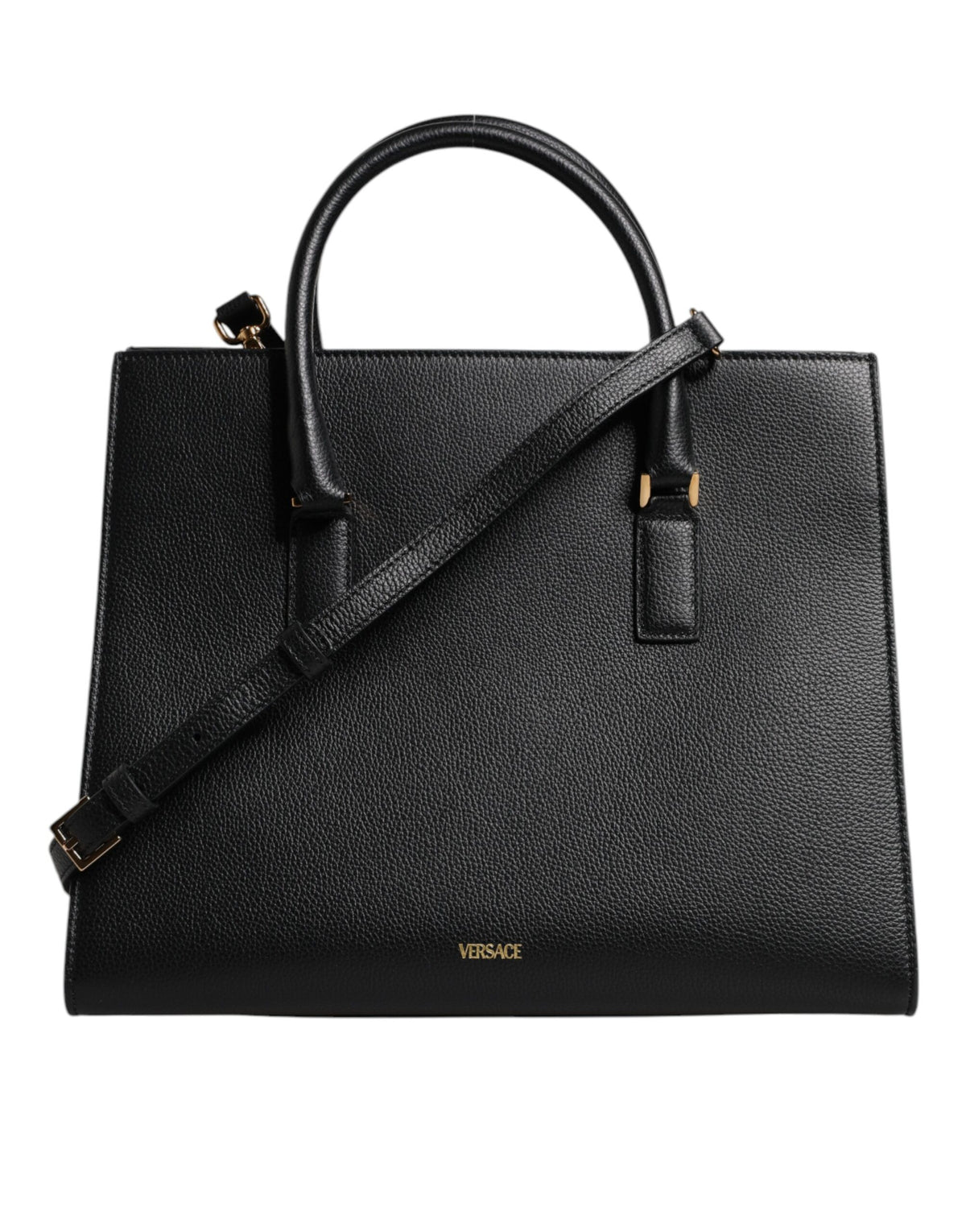 Sac bandoulière Versace en cuir noir grand format avec poignée supérieure