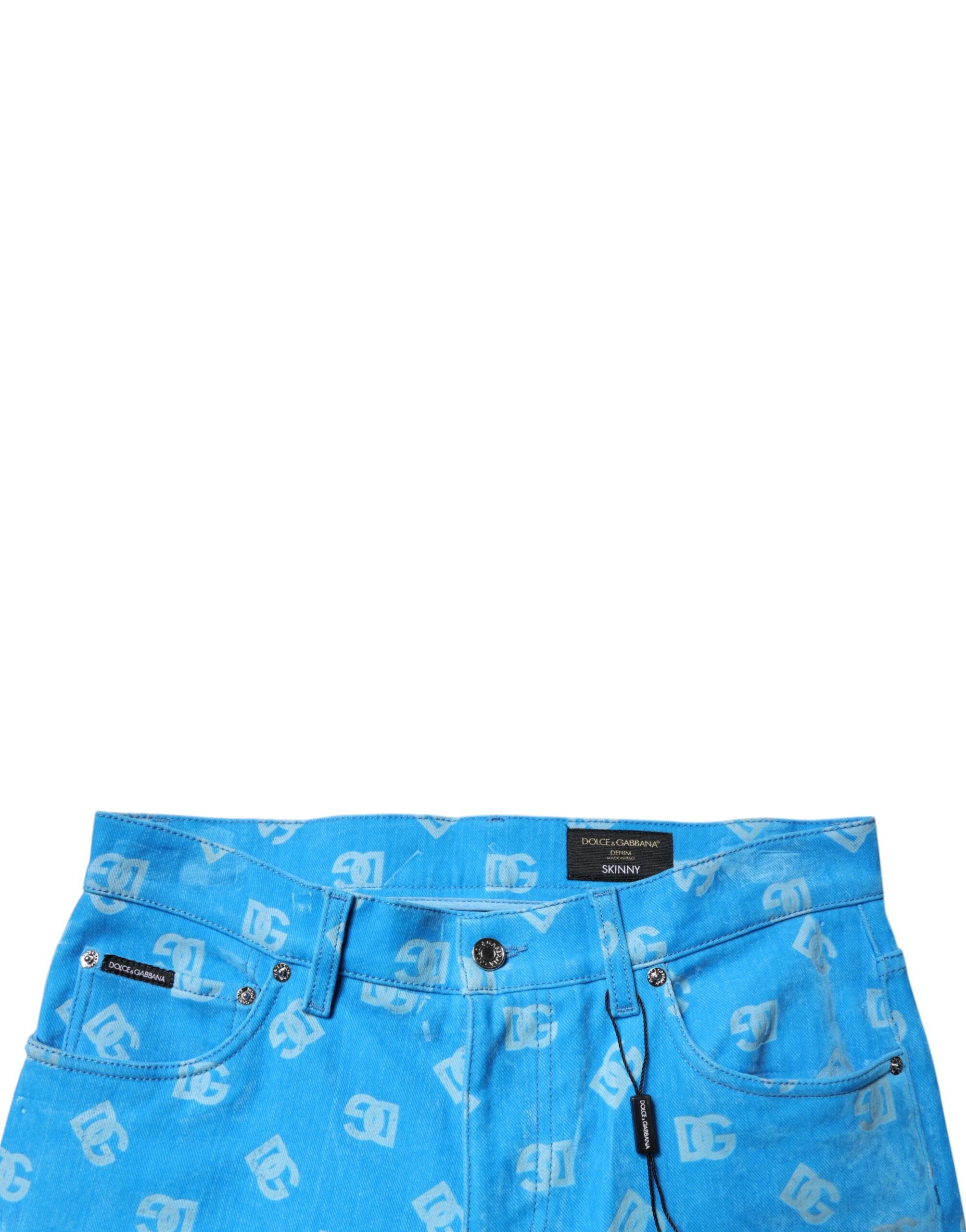 Jean skinny en coton monogrammé bleu Dolce &amp; Gabbana