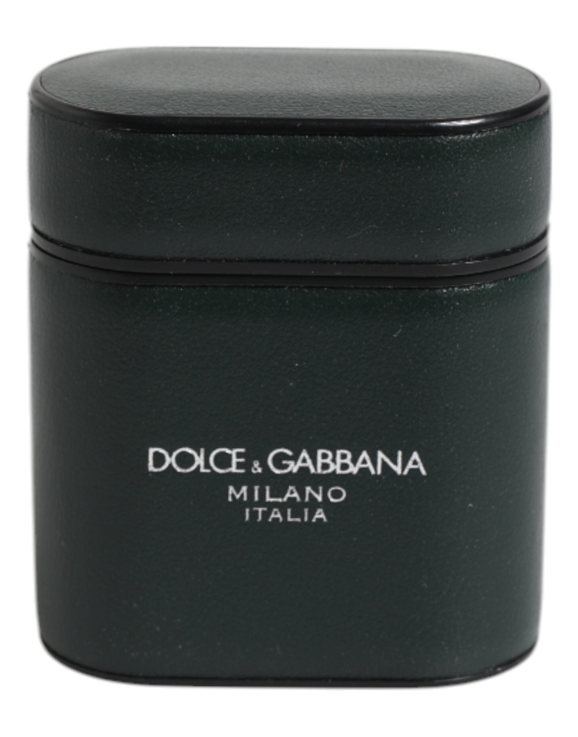 Étui à rabat pour AirPods Dolce &amp; Gabbana en cuir de veau noir imprimé du logo.