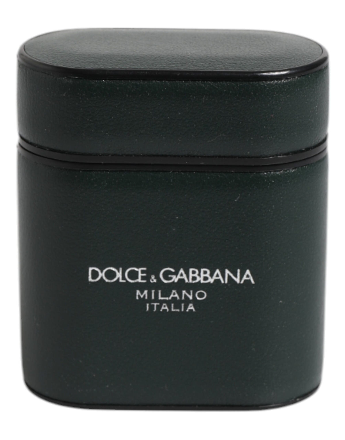 Étui à rabat pour AirPods Dolce &amp; Gabbana en cuir de veau noir imprimé du logo.
