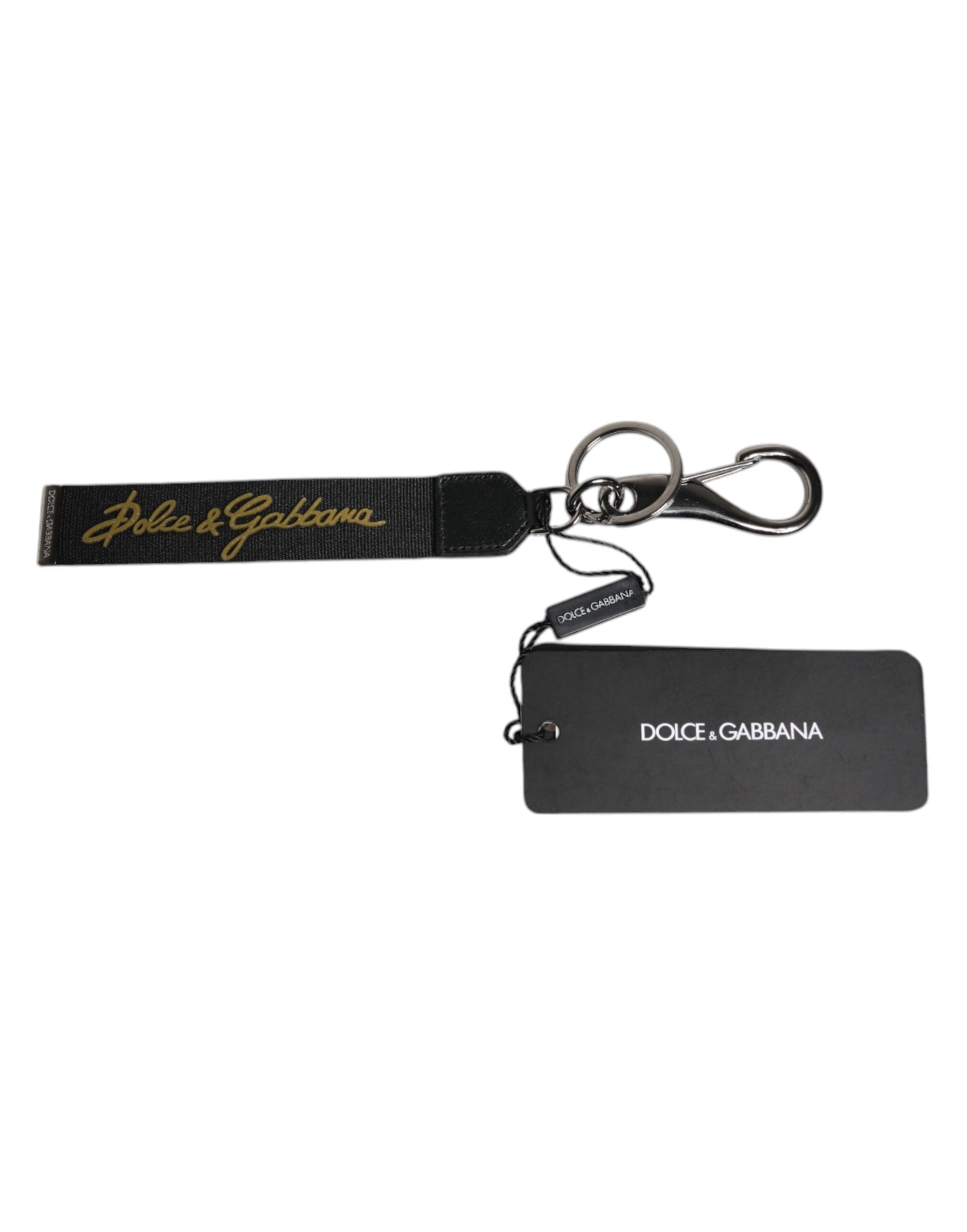 Porte-clés Dolce &amp; Gabbana pour homme, en nylon noir avec logo et laiton argenté.