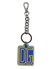 Porte-clés homme Dolce &amp; Gabbana bleu et jaune, logo DG en caoutchouc argenté