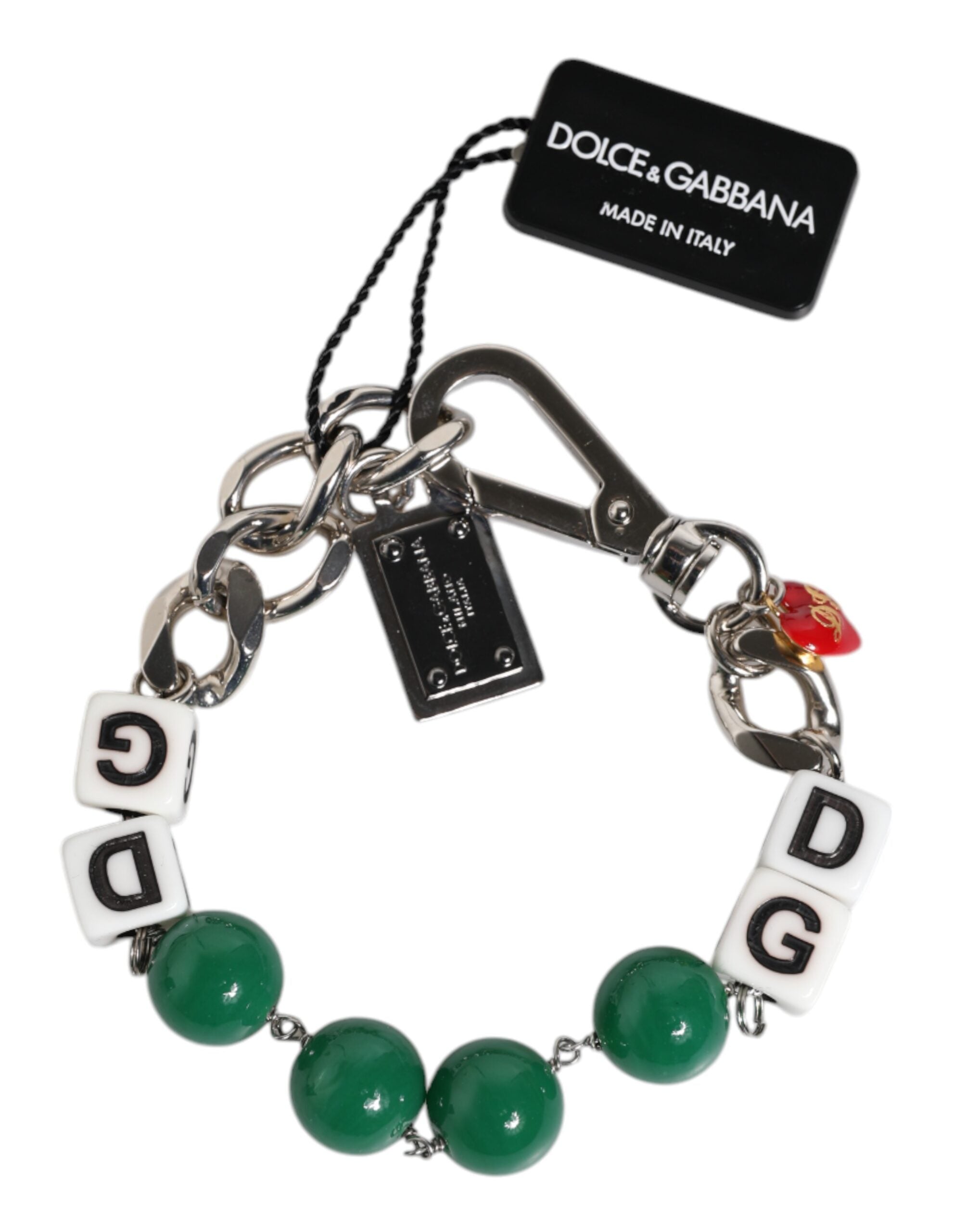 Bracelet à breloques Dolce &amp; Gabbana en laiton argenté orné d'un logo en forme de dés