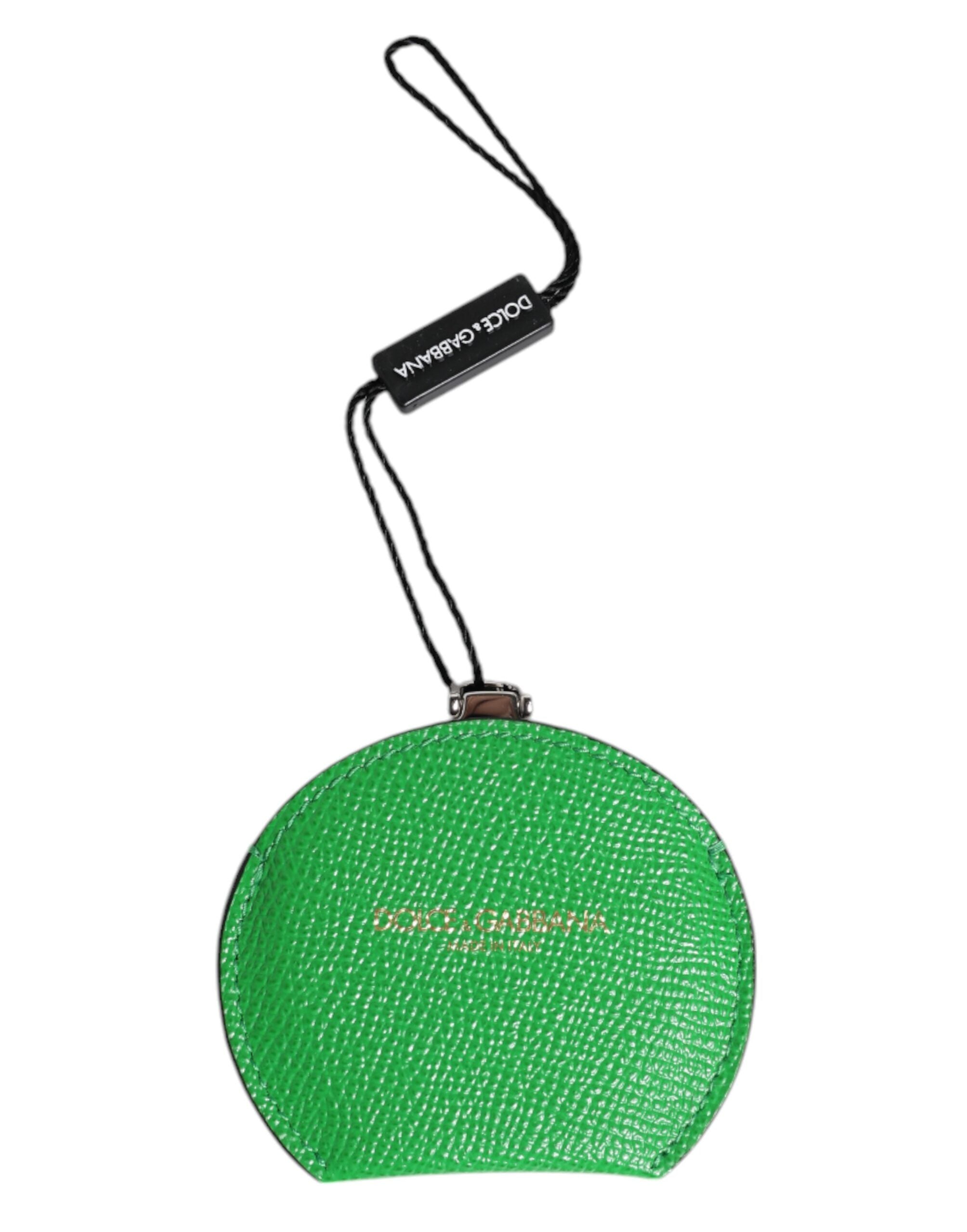 Porte-miroir rond en cuir de veau vert Dolce &amp; Gabbana avec logo