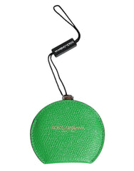 Porte-miroir rond en cuir de veau vert Dolce &amp; Gabbana avec logo