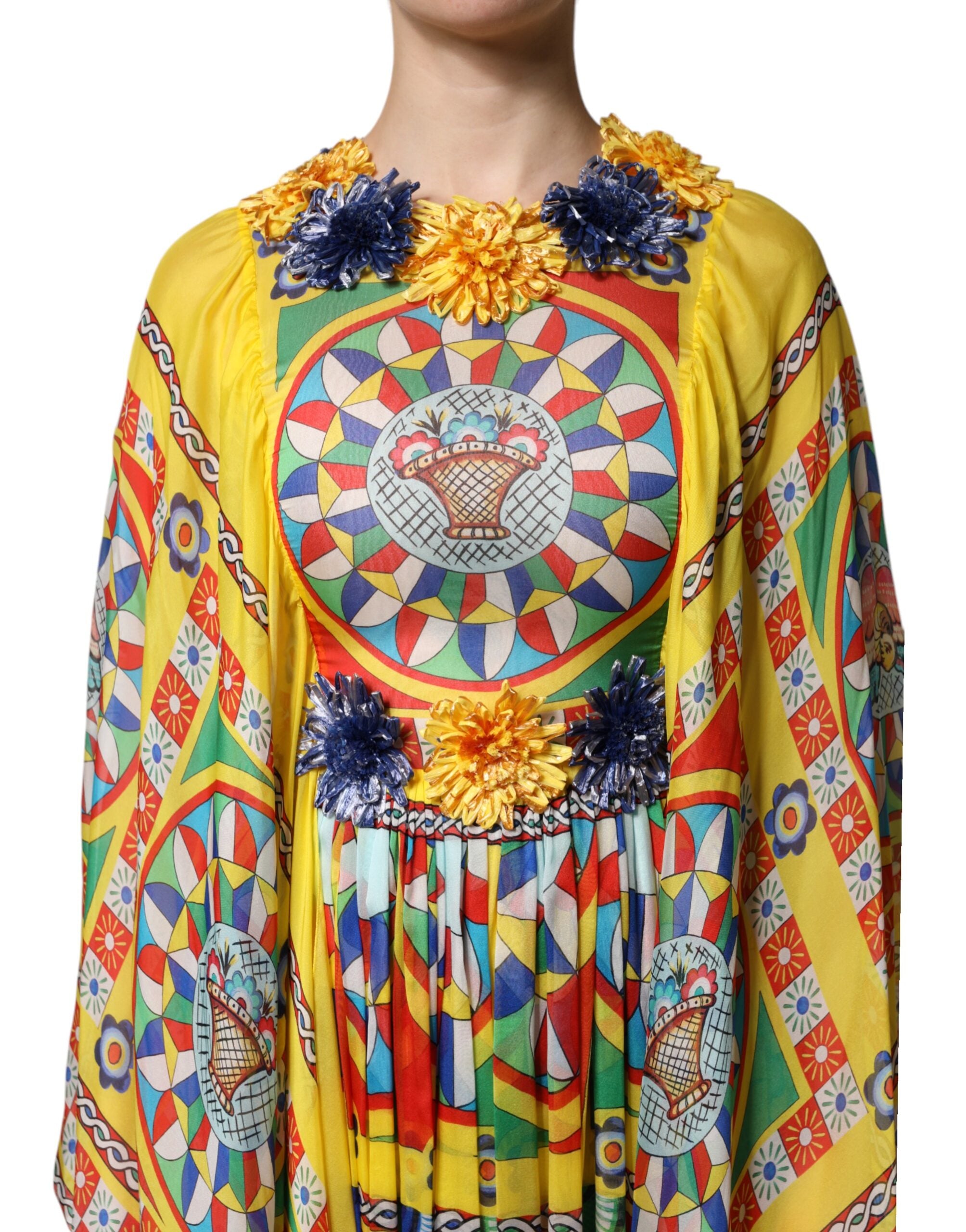 Dolce &amp; Gabbana Kaftan-Kleid aus Twill mit mehrfarbigem Carretto-Print