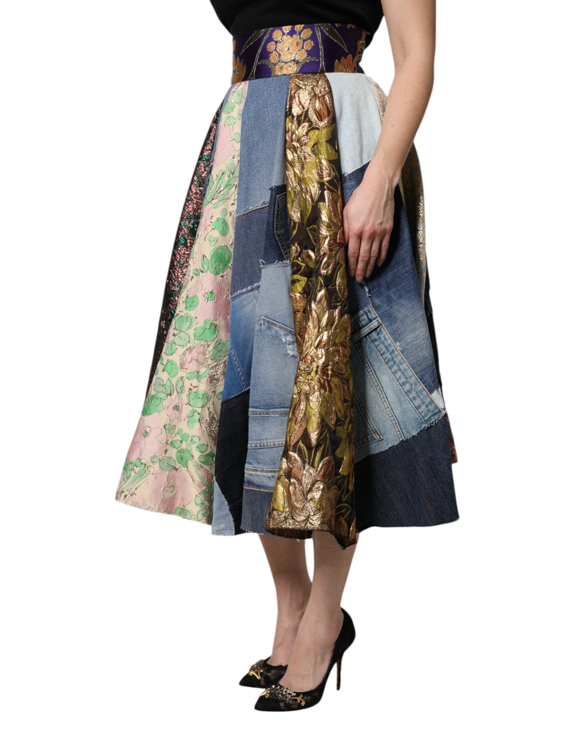 Jupe midi taille haute patchwork multicolore Dolce &amp; Gabbana