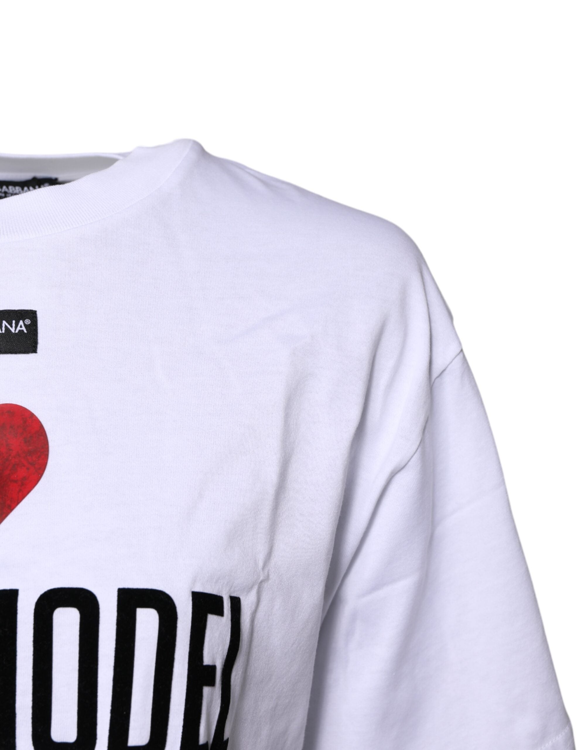 T-shirt en coton blanc imprimé à col rond Dolce &amp; Gabbana