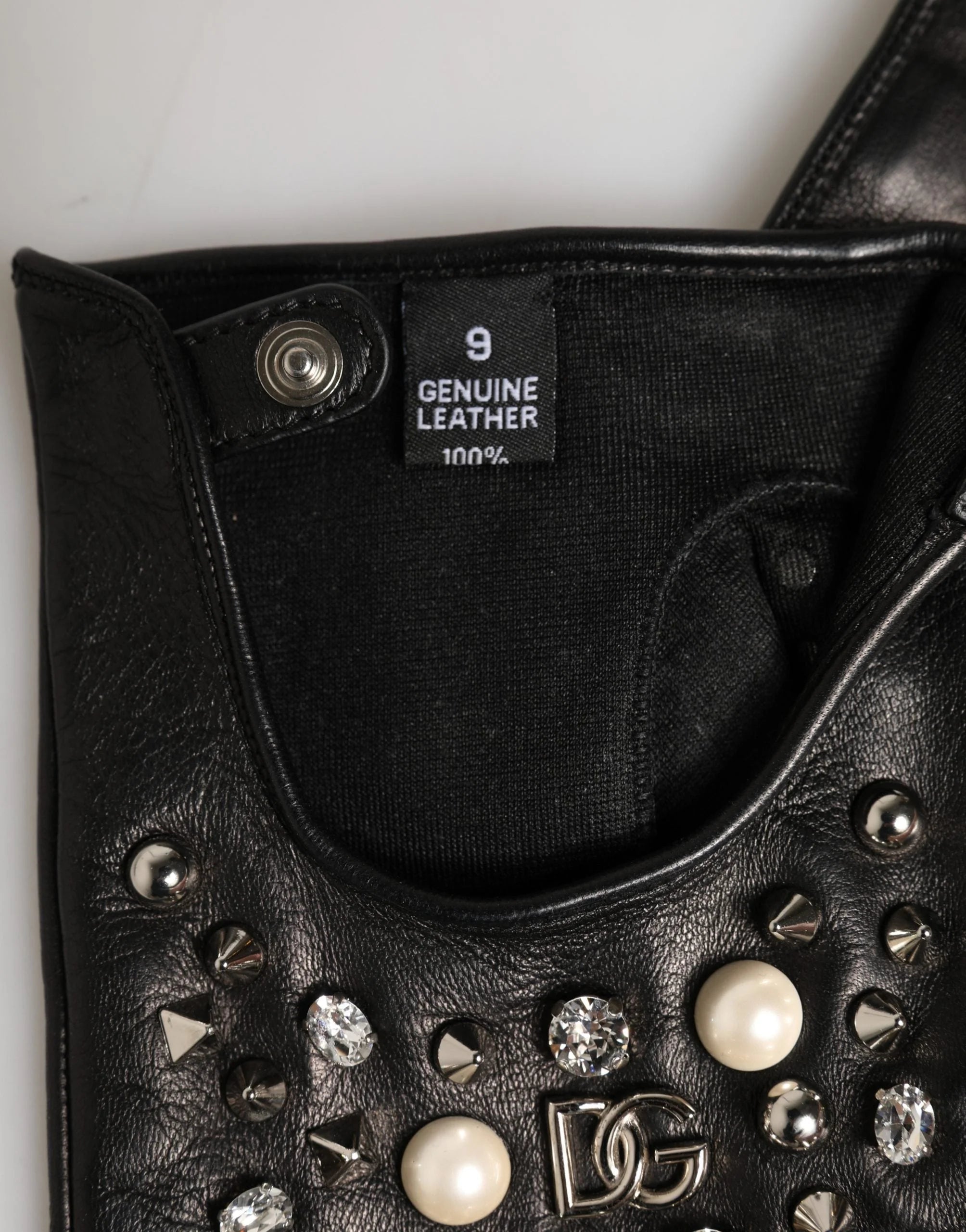 Dolce & Gabbana Black Embellished Wrist Length Mitten Women Gloves - 9 | M