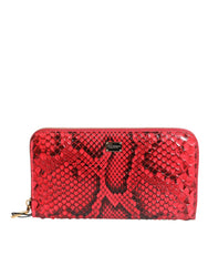 Portefeuille Dolce &amp; Gabbana en cuir exotique rouge avec fermeture éclair, pochette continentale
