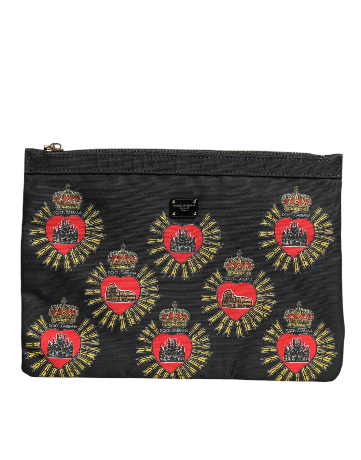 Dolce &amp; Gabbana Clutch-Tasche aus schwarzem und rotem Nylon mit Herzmotiv